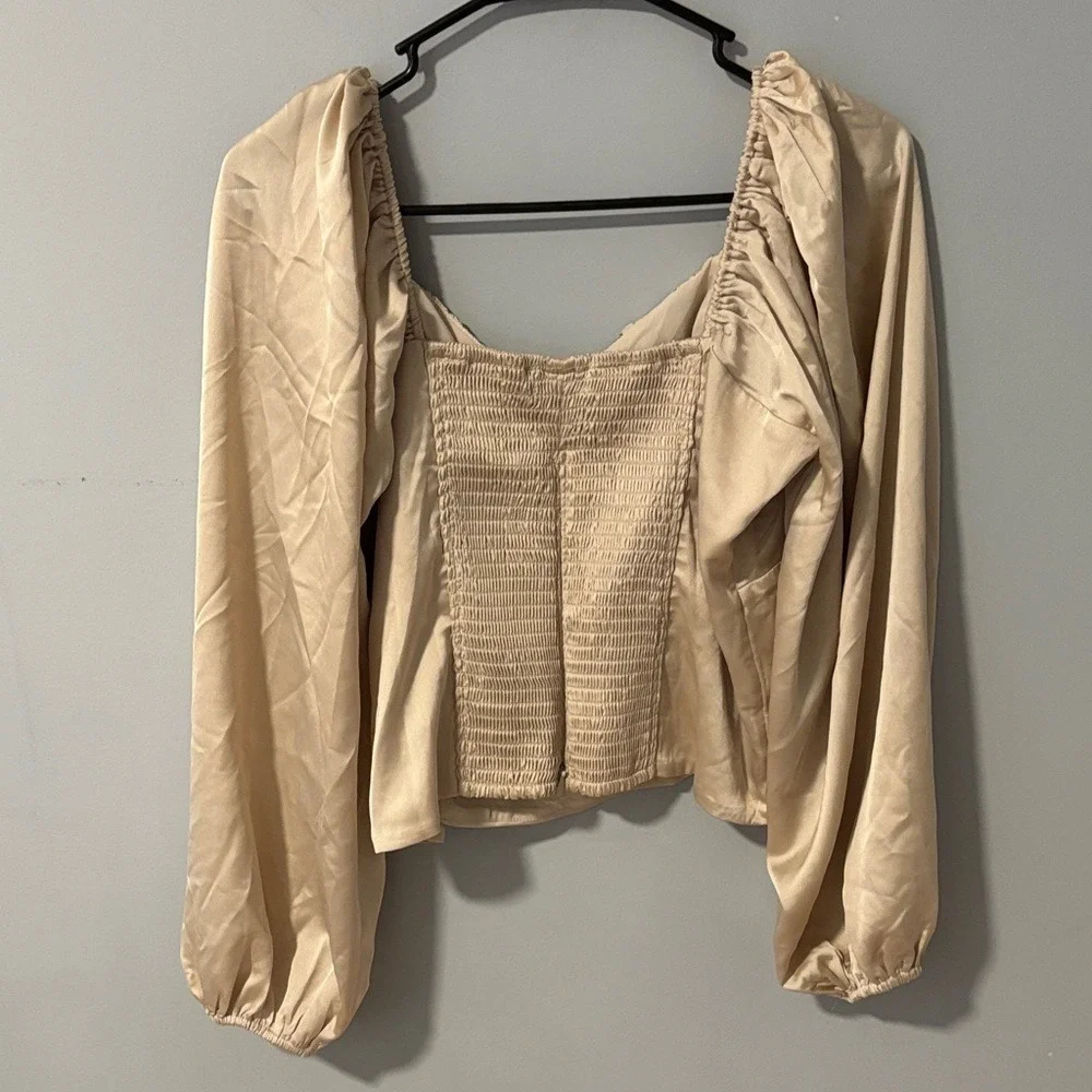 NWT Abercrombie & Fitch Puff‎ Sleeve Satin Corset Blouse Glam Party